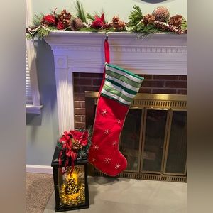 Vintage Christmas Stocking Huge Red Green White